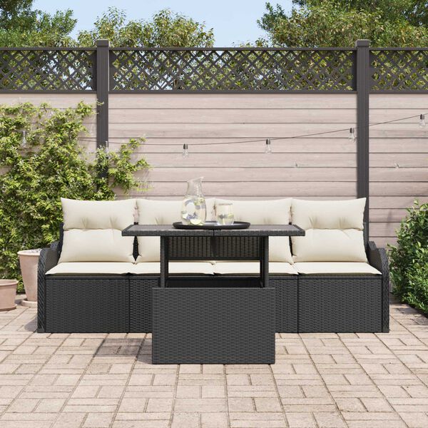 vidaXL Gar&eth;s&oacute;fa sett me&eth; p&uacute;&eth;i me&eth; geymslu 5 pcs Svartur Poly Rattan
