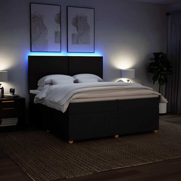 vidaXL Hólfað Springrúm með Dýnu Svart 200x200 cm Efni