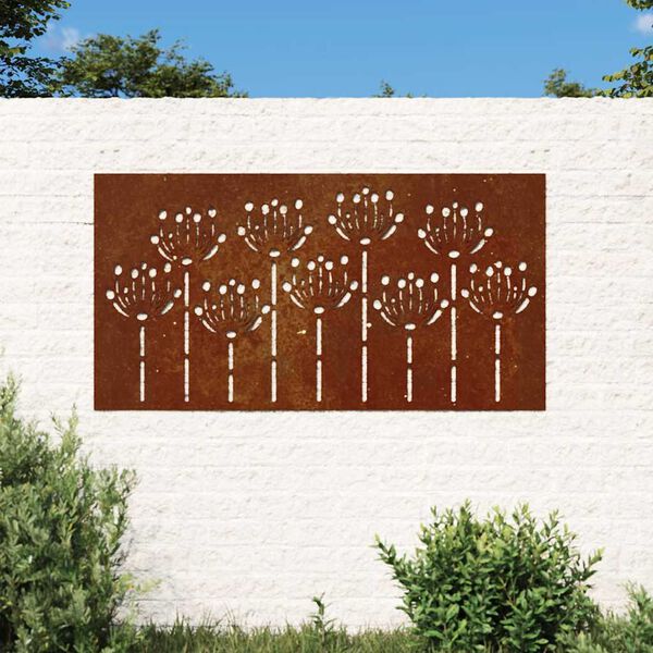 vidaXL Veggskreyting &iacute; Gar&eth;inn 105x55 cm Corten St&aacute;l Bl&oacute;mah&ouml;nnun