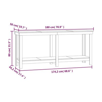 vidaXL Vinnubekkur Hvítur 180x50x80 cm Gegnheil Fura