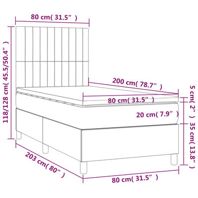 vidaXL Hólfað Springrúm með Dýnu Svart 80x200 cm Tauefni