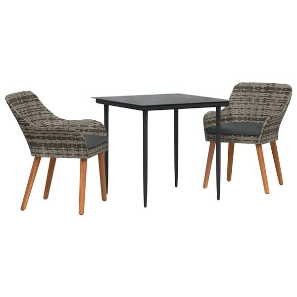 vidaXL Gar&eth;ur bor&eth;sett me&eth; p&uacute;&eth;i 3 pcs Gr&aacute;r p&oacute;l&yacute;rattan