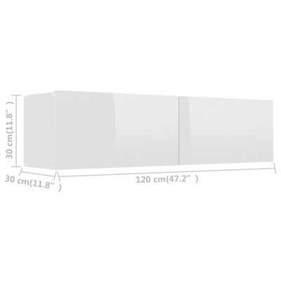 801496 vidaXL TV Cabinet High Gloss White 120x30x30 cm Chipboard