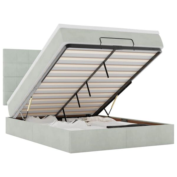 vidaXL Ottoman r&uacute;m me&eth; d&yacute;num og LED lj&oacute;sgr&aacute;tt 140x190cm flauel