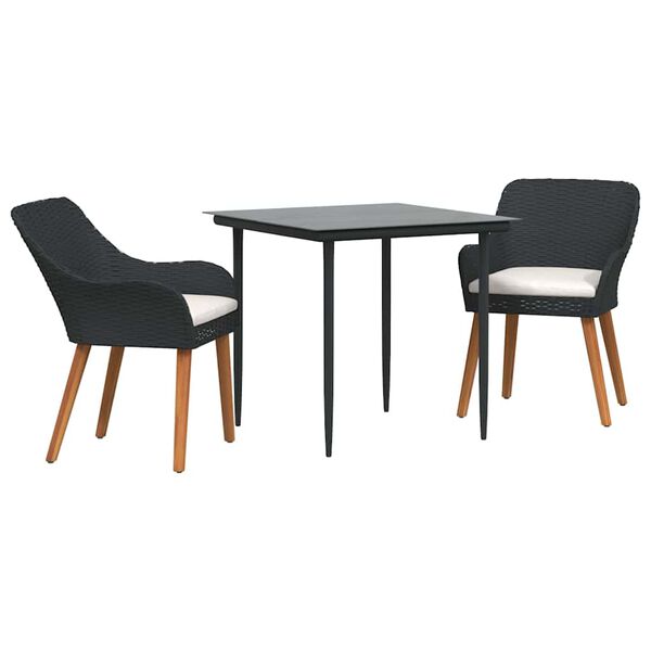 vidaXL Gar&eth;ur bor&eth;sett me&eth; p&uacute;&eth;i 3 pcs Svartur p&oacute;l&yacute;rattan