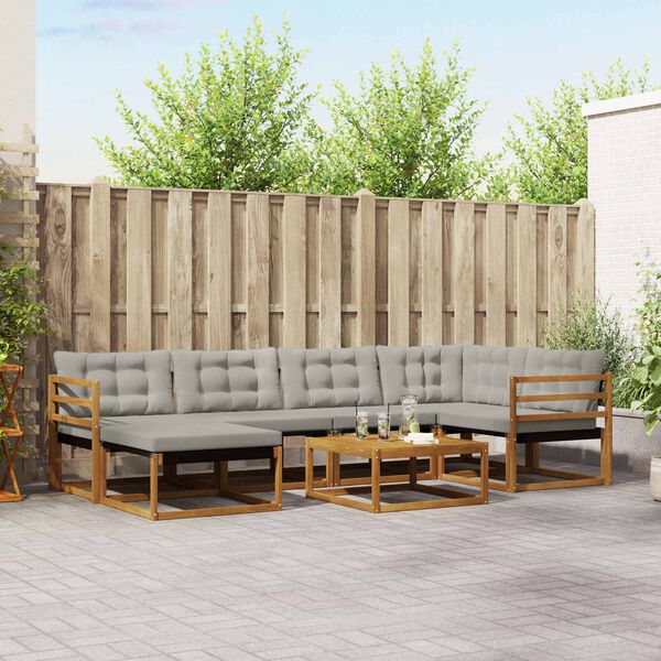 vidaXL &Uacute;ti s&oacute;fasett 7 pcs N&aacute;tt&uacute;rulegt og Lj&oacute;st Gr&aacute;tt Hrein akas&iacute;utr&eacute;