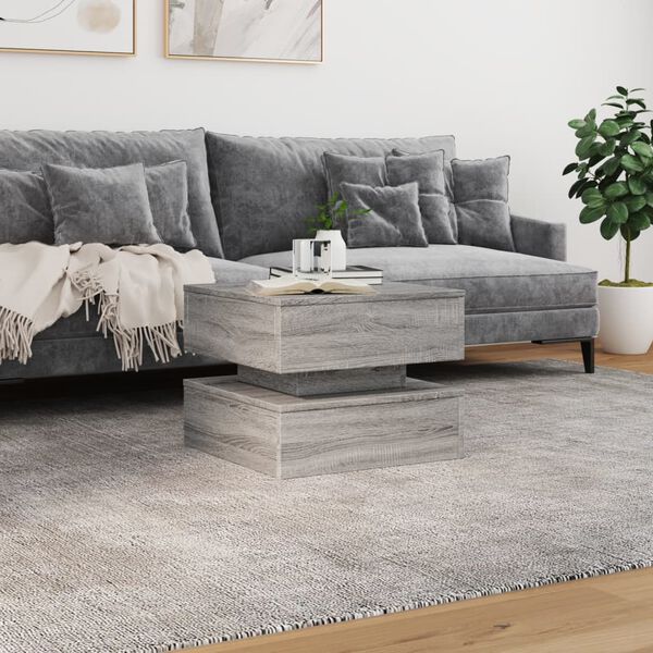 vidaXL Sófaborð með LED ljósum Grátt Sonoma 50x50x40 cm