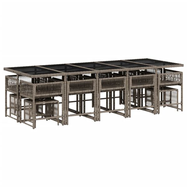 vidaXL 15 Parta Gar&eth;h&uacute;sgagnasett me&eth; Sessum P&oacute;l&yacute;rattan Gr&aacute;tt