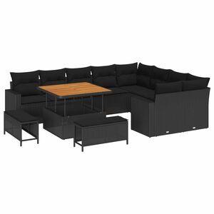 vidaXL Gar&eth;s&oacute;fa sett me&eth; p&uacute;&eth;i 13 pcs Svartur p&oacute;l&yacute;rattan