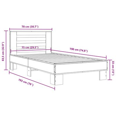 vidaXL Náttborð Grá Sonoma Eik 75x190 cm Samsettur Viður og málmur