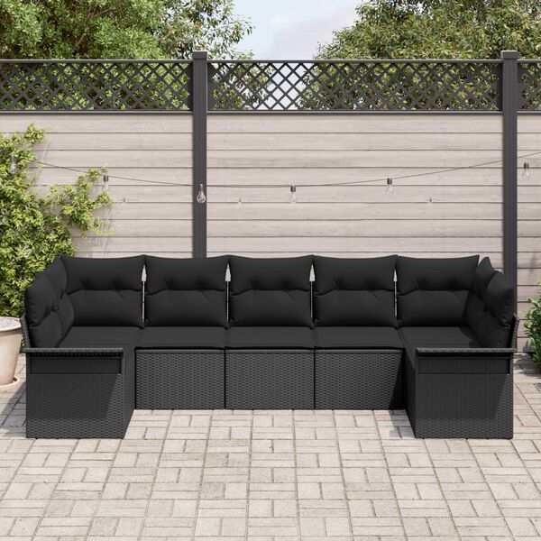 vidaXL Gar&eth;s&oacute;fa sett me&eth; p&uacute;&eth;i me&eth; geymslu 7 pcs Svartur Poly rattan