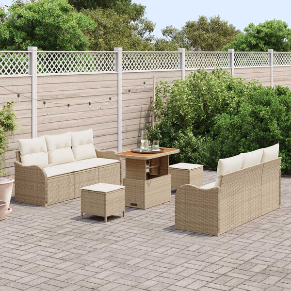 vidaXL Garðsófa sett 9 pcs Drapplitaður pólýrattan