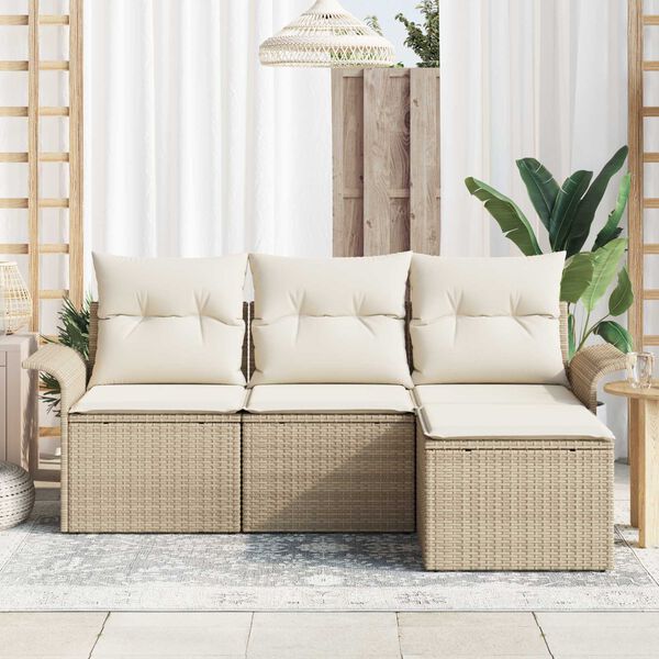vidaXL S&oacute;fasett me&eth; p&uacute;&eth;i 4 pcs Drapplita&eth;ur p&oacute;l&yacute;rattan