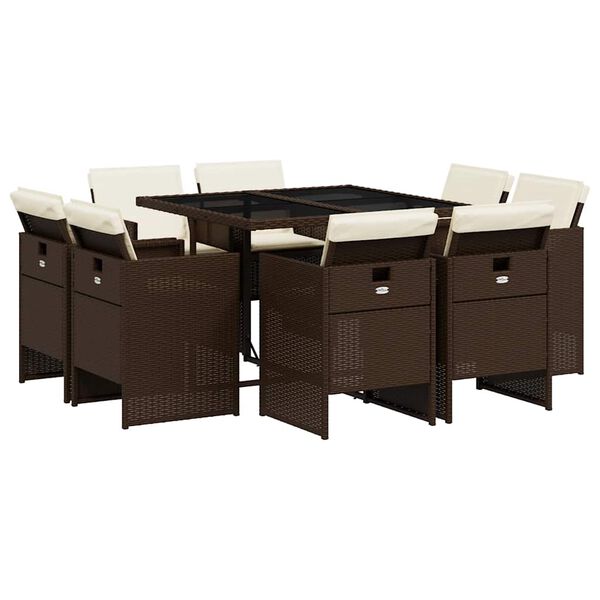 vidaXL 9 Parta Gar&eth;bor&eth;sett me&eth; Sessum Br&uacute;nt P&oacute;l&yacute;rattan