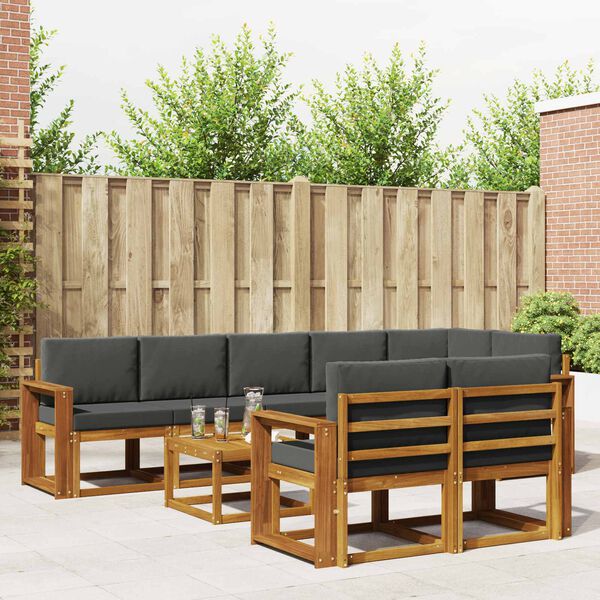 vidaXL &Uacute;ti s&oacute;fasett me&eth; p&uacute;&eth;i 9 pcs N&aacute;tt&uacute;rulegt og Antrac&iacute;t