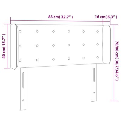 vidaXL LED Höfðagafl Dökkgrátt 83x16x78/88 cm Efni