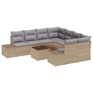 vidaXL Gar&eth;s&oacute;fa sett me&eth; p&uacute;&eth;i 9 pcs Beige og Gr&aacute;tt p&oacute;l&yacute;rattan