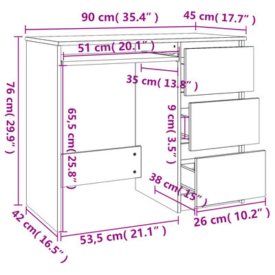 801376 vidaXL Desk Sonoma Oak 90x45x76 cm Chipboard