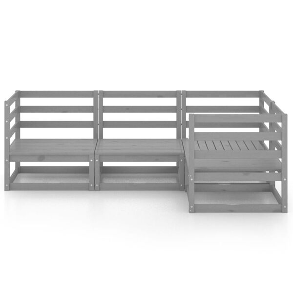 vidaXL 4 Parta Garðsófasett Grátt Gegnheill Furuviður