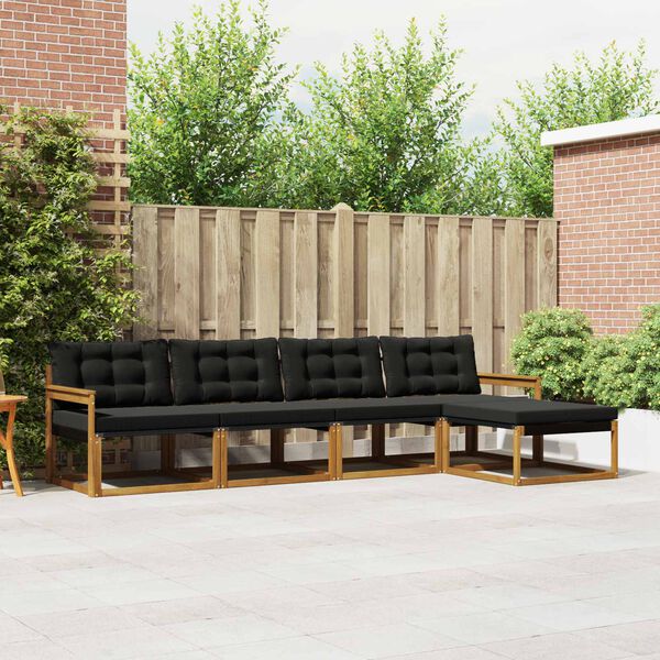 vidaXL &Uacute;ti s&oacute;fasett me&eth; p&uacute;&eth;i 5 pcs N&aacute;tt&uacute;rulegur og svartur