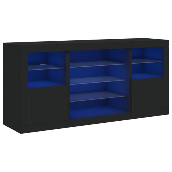 vidaXL Skenkur me&eth; LED Lj&oacute;sum Svartur 142,5x37x67 cm