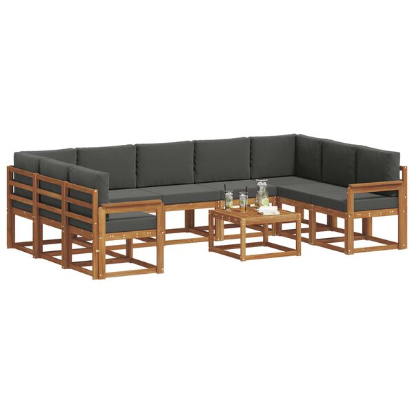 vidaXL &Uacute;ti s&oacute;fasett me&eth; p&uacute;&eth;i 10 pcs N&aacute;tt&uacute;rulegt og Antrac&iacute;t