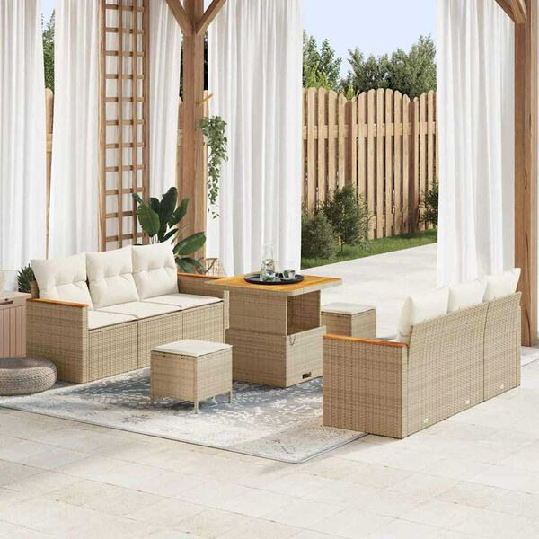 vidaXL Gar&eth;s&oacute;fa sett me&eth; p&uacute;&eth;i 11 pcs Beige og krem p&oacute;l&yacute;rattan