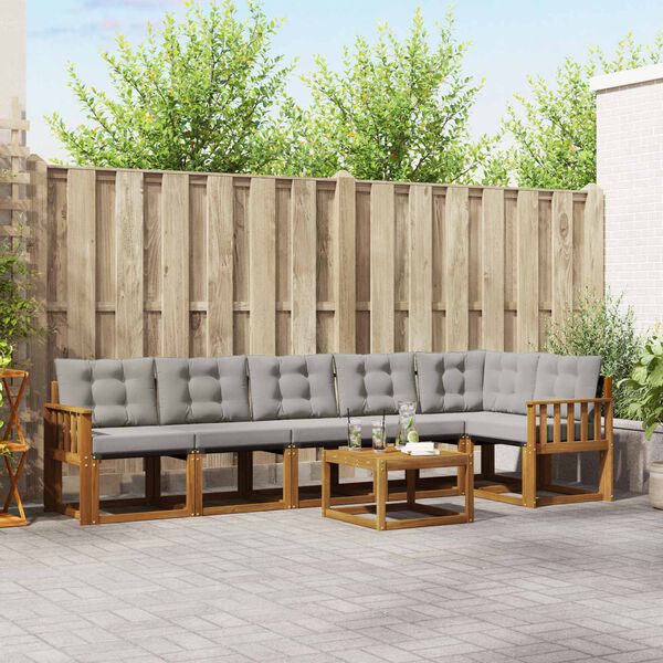 vidaXL &Uacute;ti s&oacute;fasett me&eth; p&uacute;&eth;i 7 pcs N&aacute;tt&uacute;rulegt og Lj&oacute;st Gr&aacute;tt