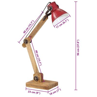 vidaXL Borðlampi 25 W Máður Rauður 23x18x96 cm E27