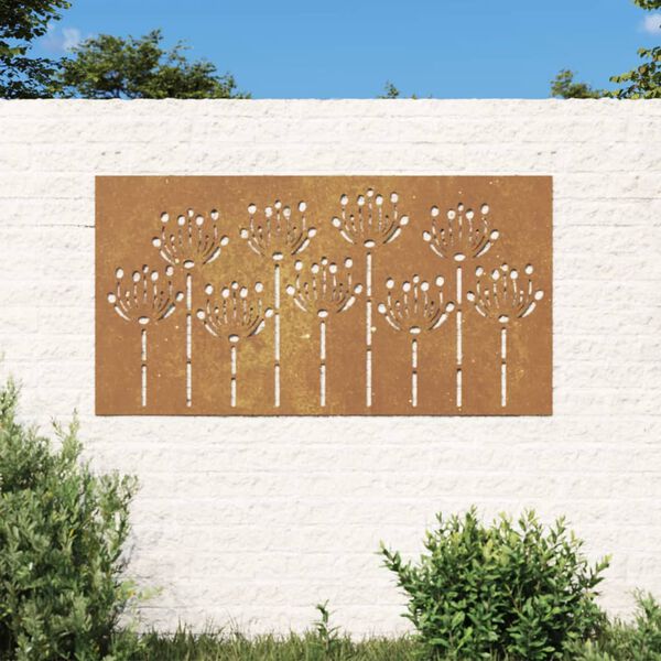 vidaXL Veggskreyting &iacute; Gar&eth;inn 105x55 cm Corten St&aacute;l Bl&oacute;mah&ouml;nnun
