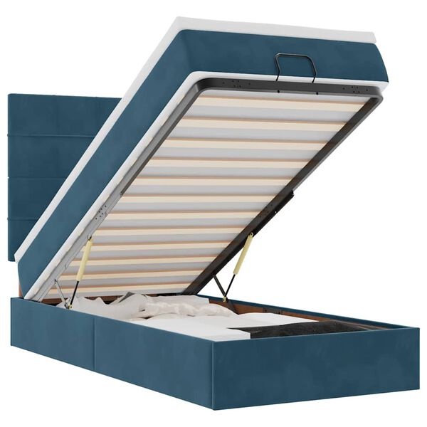 vidaXL Ottoman r&uacute;mgrind me&eth; d&yacute;num D&ouml;kkbl&aacute;r 90x200cm Flauel