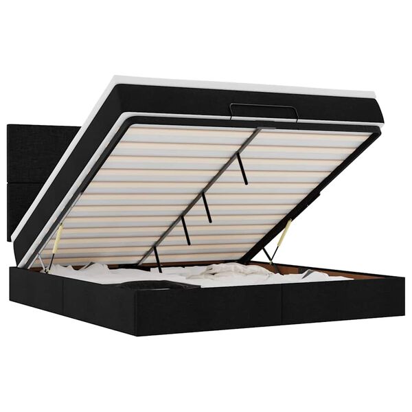 vidaXL Ottoman Rúm með Dýnu & LED Svartur 160x200cm Efni