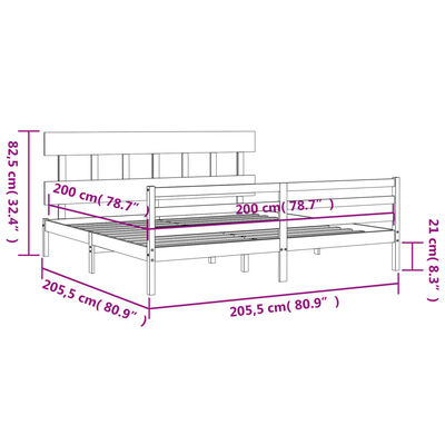 vidaXL Rúmgrind án Dýnu 200x200 cm Gegnheil Viður