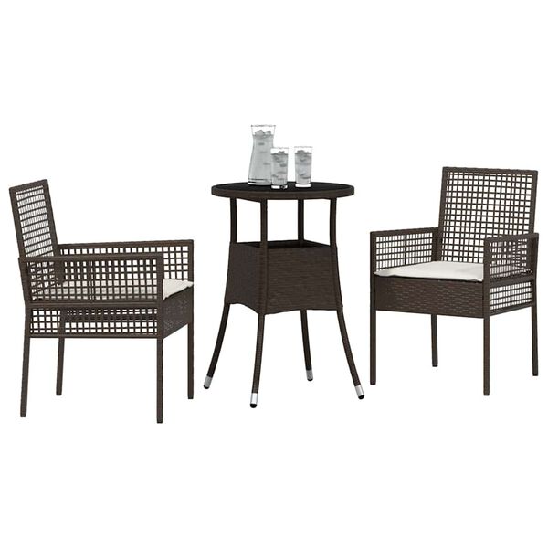vidaXL Garður borðsett 3 pcs Brúnn Poly rattan