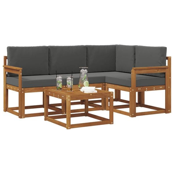 vidaXL &Uacute;ti s&oacute;fasett me&eth; p&uacute;&eth;i 5 pcs N&aacute;tt&uacute;rulegt og Antrac&iacute;t