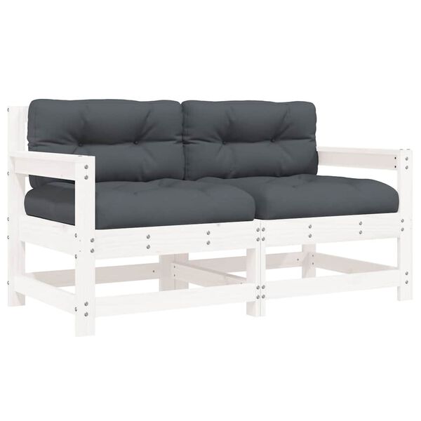 vidaXL Garðstólar með Sessum 2 stk. Hvít Gegnheil Fura