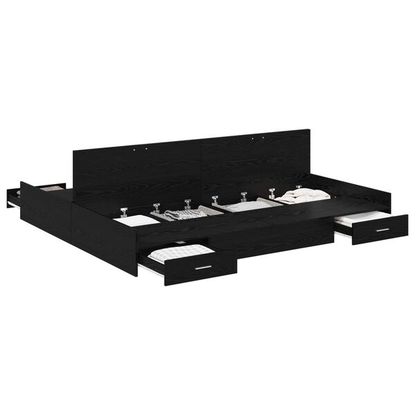 vidaXL R&uacute;mgrind me&eth; geymslur&yacute;mi me&eth; h&ouml;fu&eth;gafl Svartur Eik 180 x 200 cm