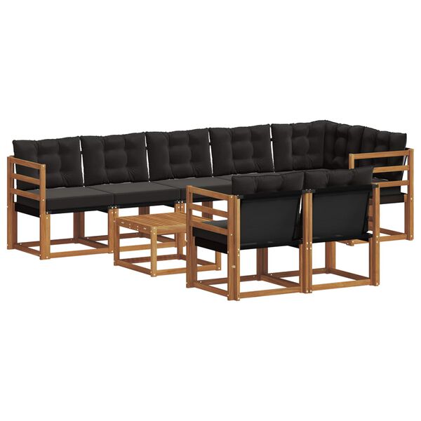 vidaXL &Uacute;ti s&oacute;fasett me&eth; p&uacute;&eth;i 9 pcs N&aacute;tt&uacute;rulegur og svartur