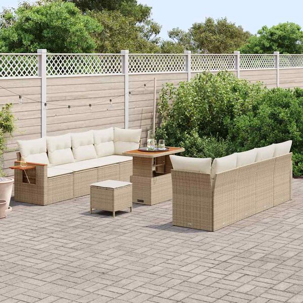 vidaXL Gar&eth;s&oacute;fa sett me&eth; p&uacute;&eth;i 12 pcs Beige og krem p&oacute;l&yacute;rattan