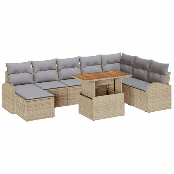 vidaXL Gar&eth;s&oacute;fa sett me&eth; geymslu 9 pcs Drapplita&eth;ur Poly rattan