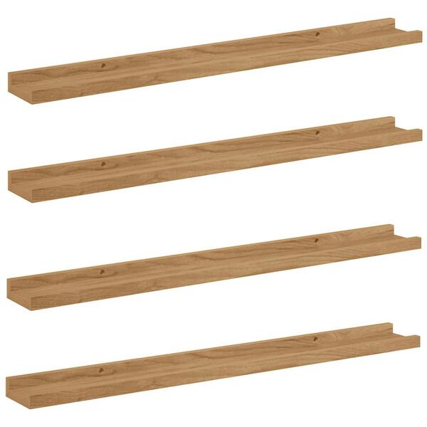 vidaXL Vegghylla me&eth; hillu 4 pcs Br&uacute;nn 80 x 9 x 3 cm Samsettur vi&eth;ur