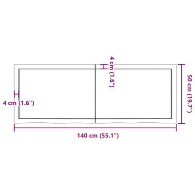 vidaXL Borðplata Ljósbrún 140x50x(2-6) cm Meðhöndluð Gegnheil Eik