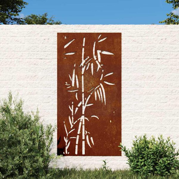 vidaXL Veggskreyting &iacute; Gar&eth;inn 105x55 cm Corten St&aacute;l Bambush&ouml;nnun