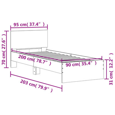 vidaXL Rúmgrind með Höfuðgafli Sonoma Eik 90x200 cm Samsettur Viður