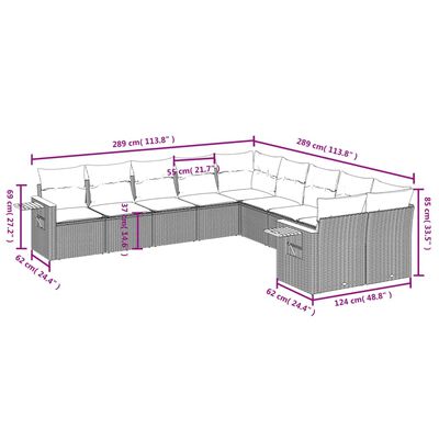 vidaXL 10 Hluta Garðsófasett með Sessum Drappað Pólýrattan