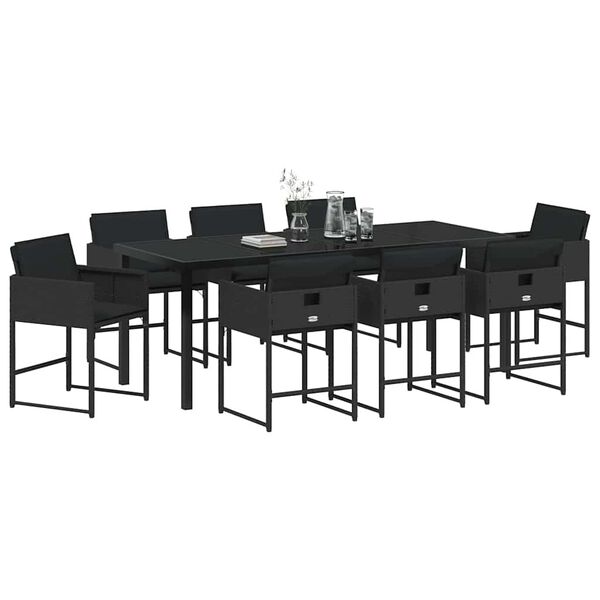 vidaXL Gar&eth;ur bor&eth;sett 9 pcs Svartur p&oacute;l&yacute;rattan