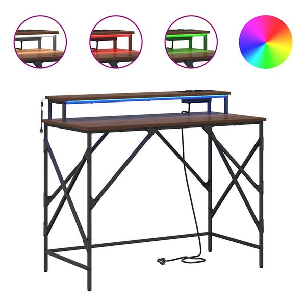 vidaXL Skrifbor&eth; Br&uacute;nn eik 100 x 50 x 86,5 cm Samsettur vi&eth;ur