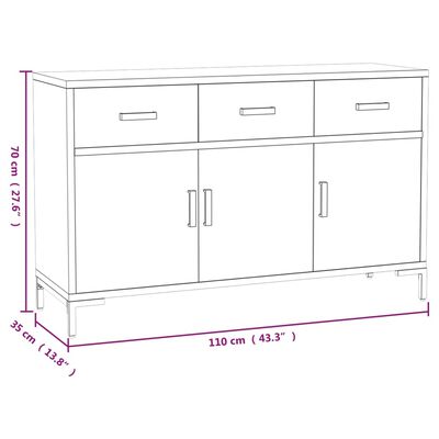 vidaXL Skenkur Svartur 110x35x70 cm Gegnheil Fura