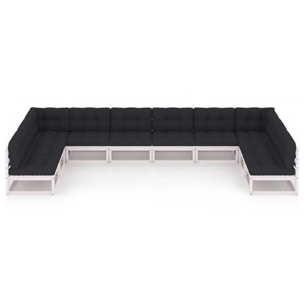 vidaXL 10 Parta Gar&eth;s&oacute;fasett me&eth; Sessum Hv&iacute;tt Gegnheill Furuvi&eth;ur