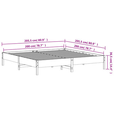 vidaXL Rúmgrind án Dýnu Hvít 200x200 cm Gegnheil Fura